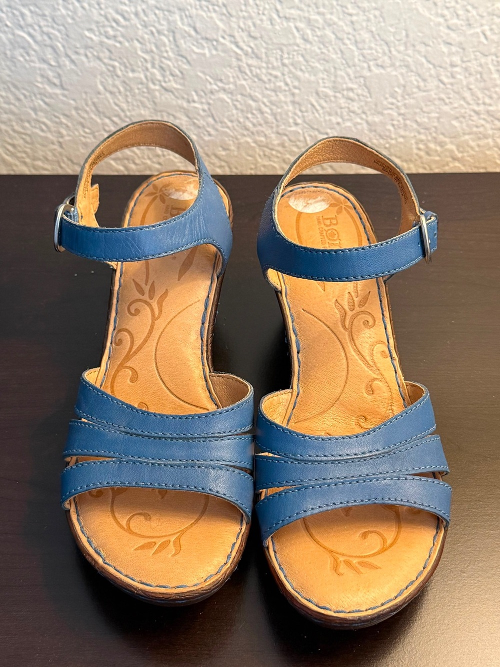 Born Women's Blue Leather Ankle-Strap Sandals